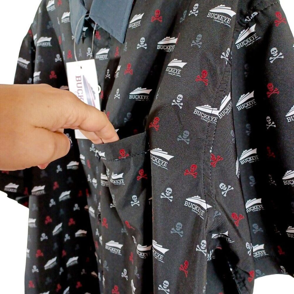NWT Buckeye Cruise for Cancer Black Beach Skull Coastal Button Up Shirt Mens XL - Picture 6 of 9